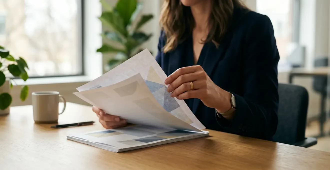 Personne tenant des documents d'assurance avec détermination symbolisant la liberté de changer d'assurance emprunteur