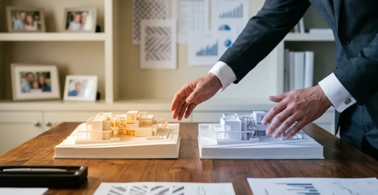 Scène conceptuelle illustrant le choix stratégique entre deux régimes fiscaux pour une SCI familiale