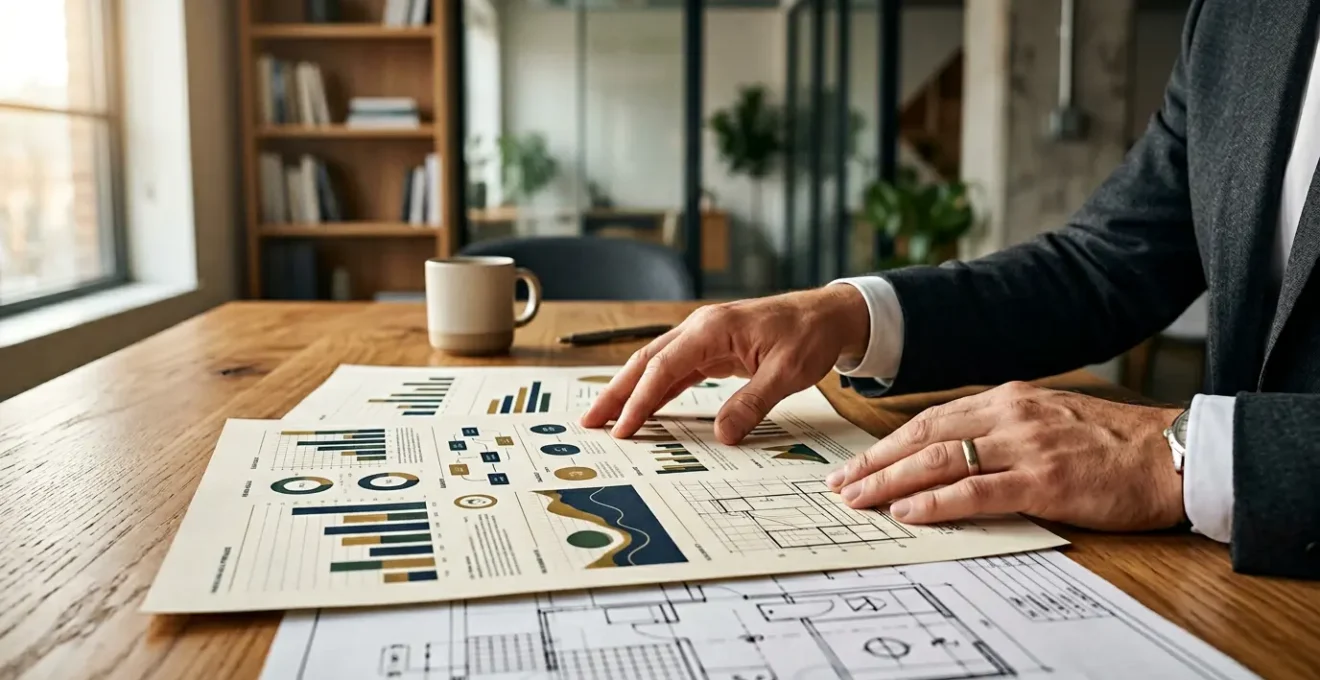 Professionnel examinant des documents financiers pour un projet immobilier