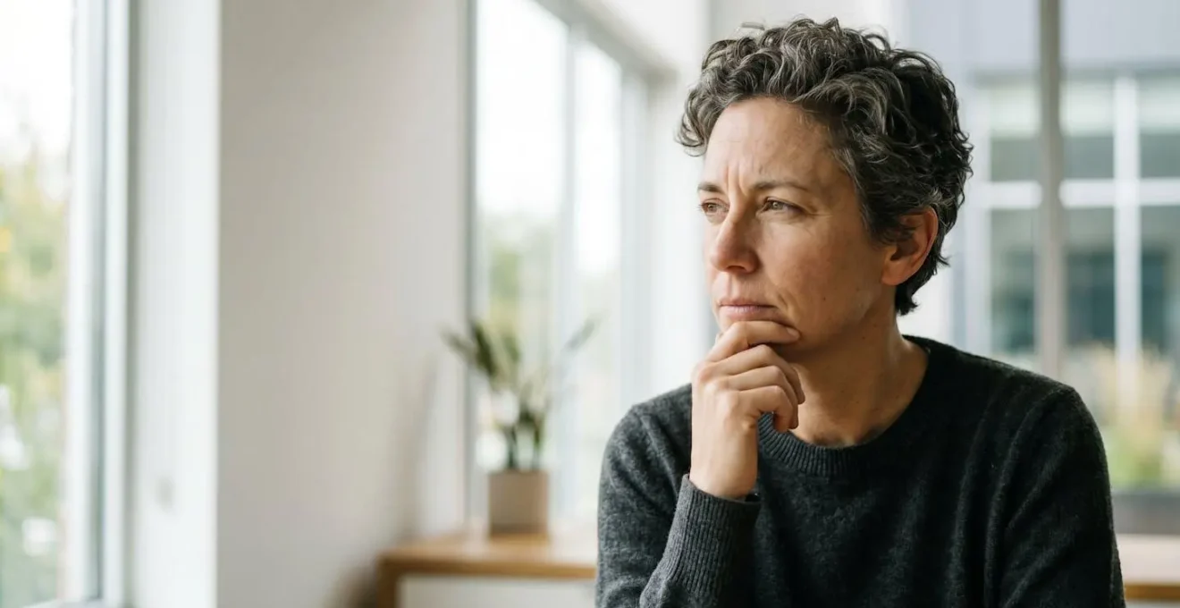 Portrait serré d'un professionnel en réflexion devant une fenêtre avec lumière naturelle douce