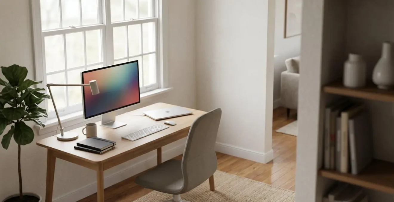 Espace de télétravail à domicile avec matériel professionnel à assurer